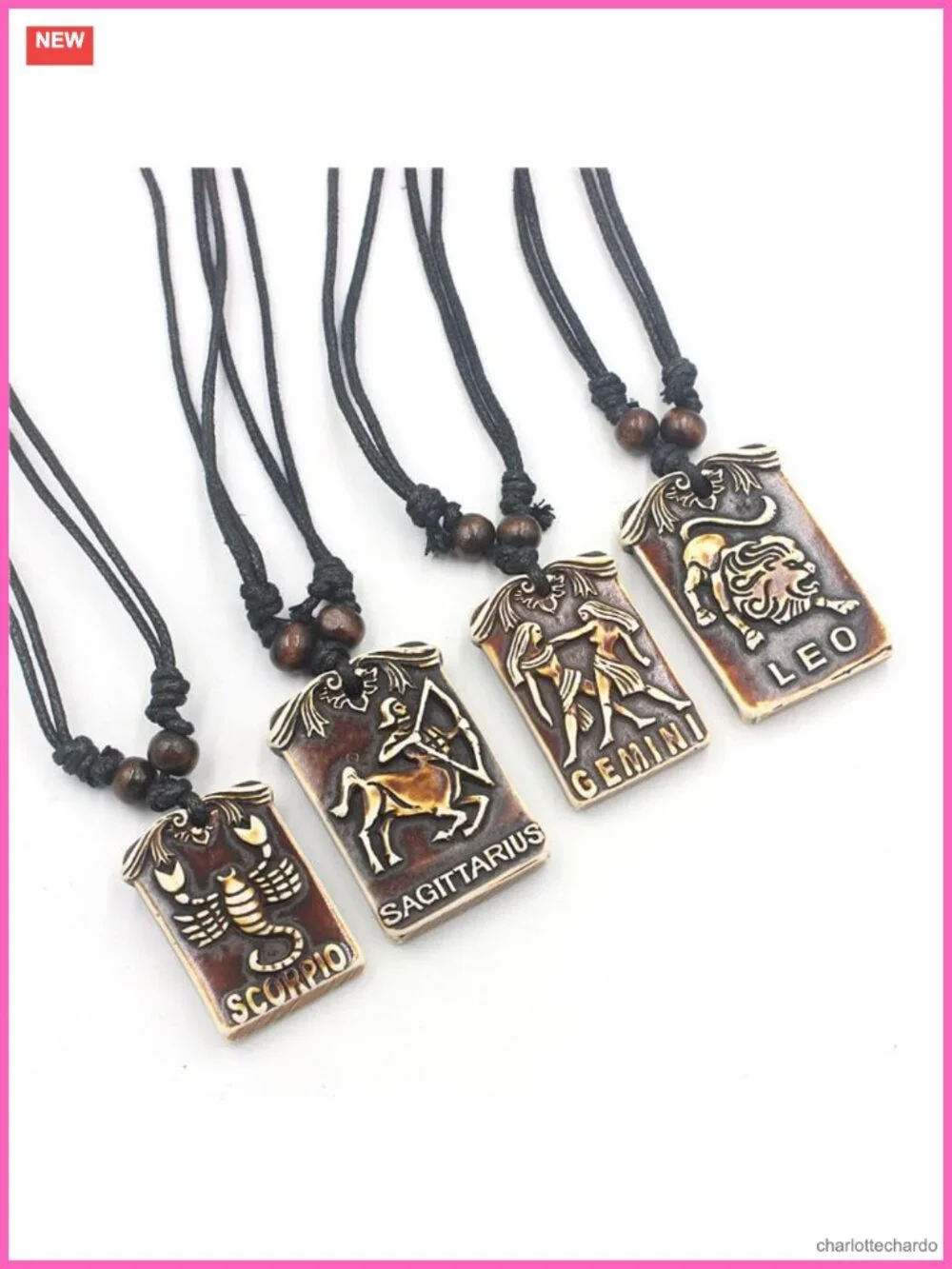 Zodiac Sign Pendant Necklace Resin Wax Rope Tarot Card Double Sided Waterproof